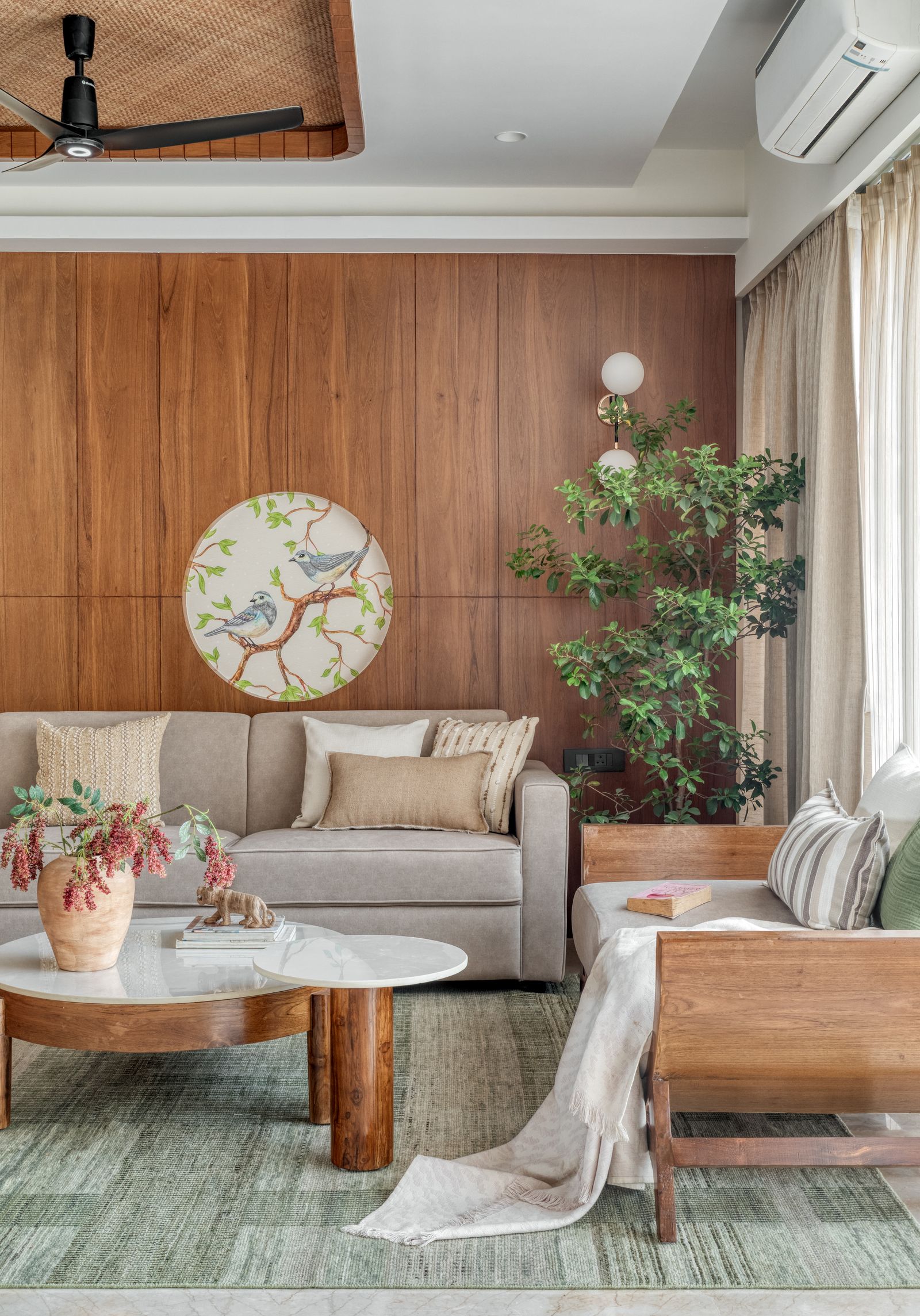 Tranquil Pune home with woven-cane ceilings overlooking a green hillock, A Canopy of Weaves